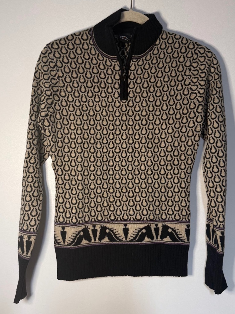 Kerrits Sweater Cream Horseshoe Equestrian Quarter Zip Pullover Wool Blend